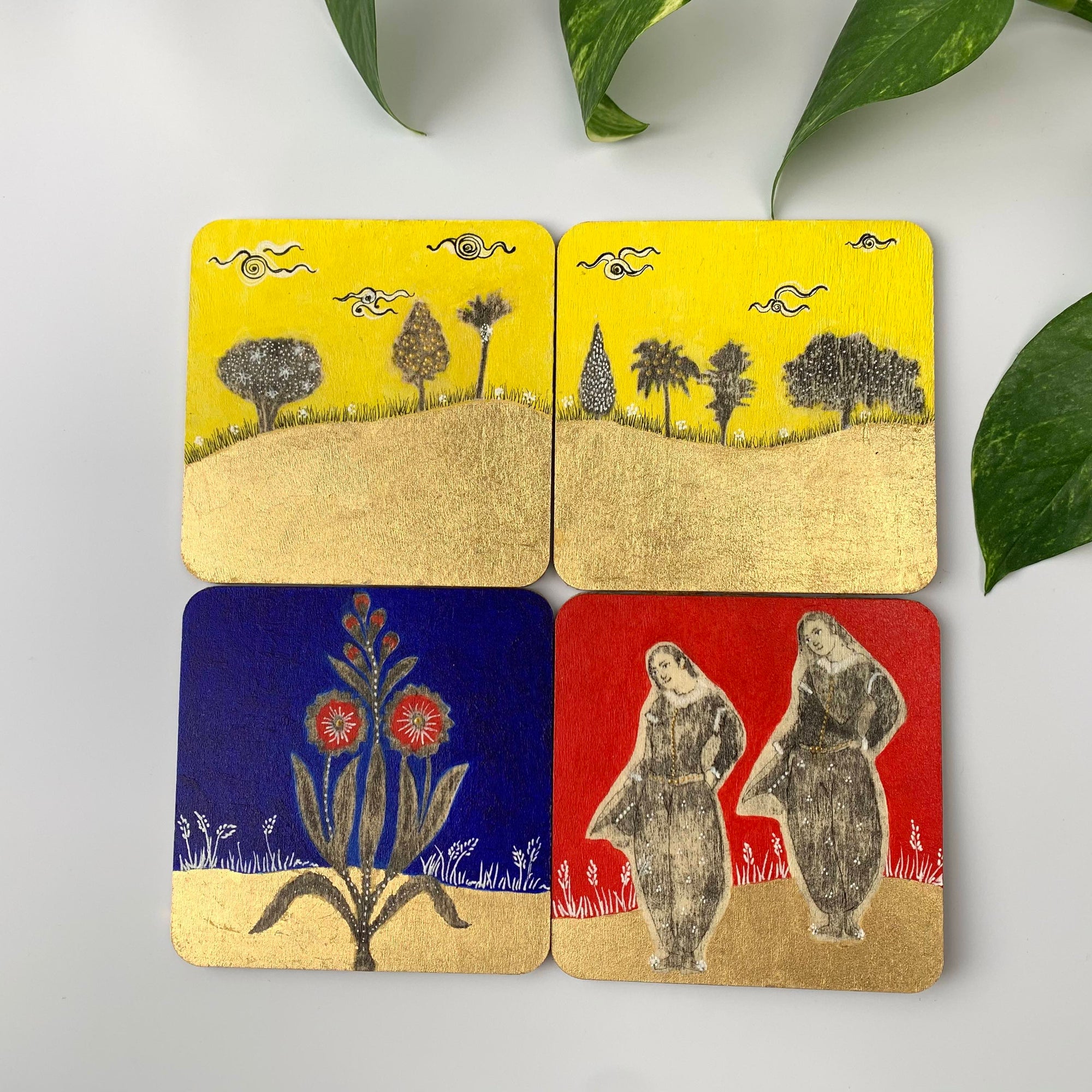 Coaster 04_ Dance Under The Yellow Sky_Set of 4 Coasters