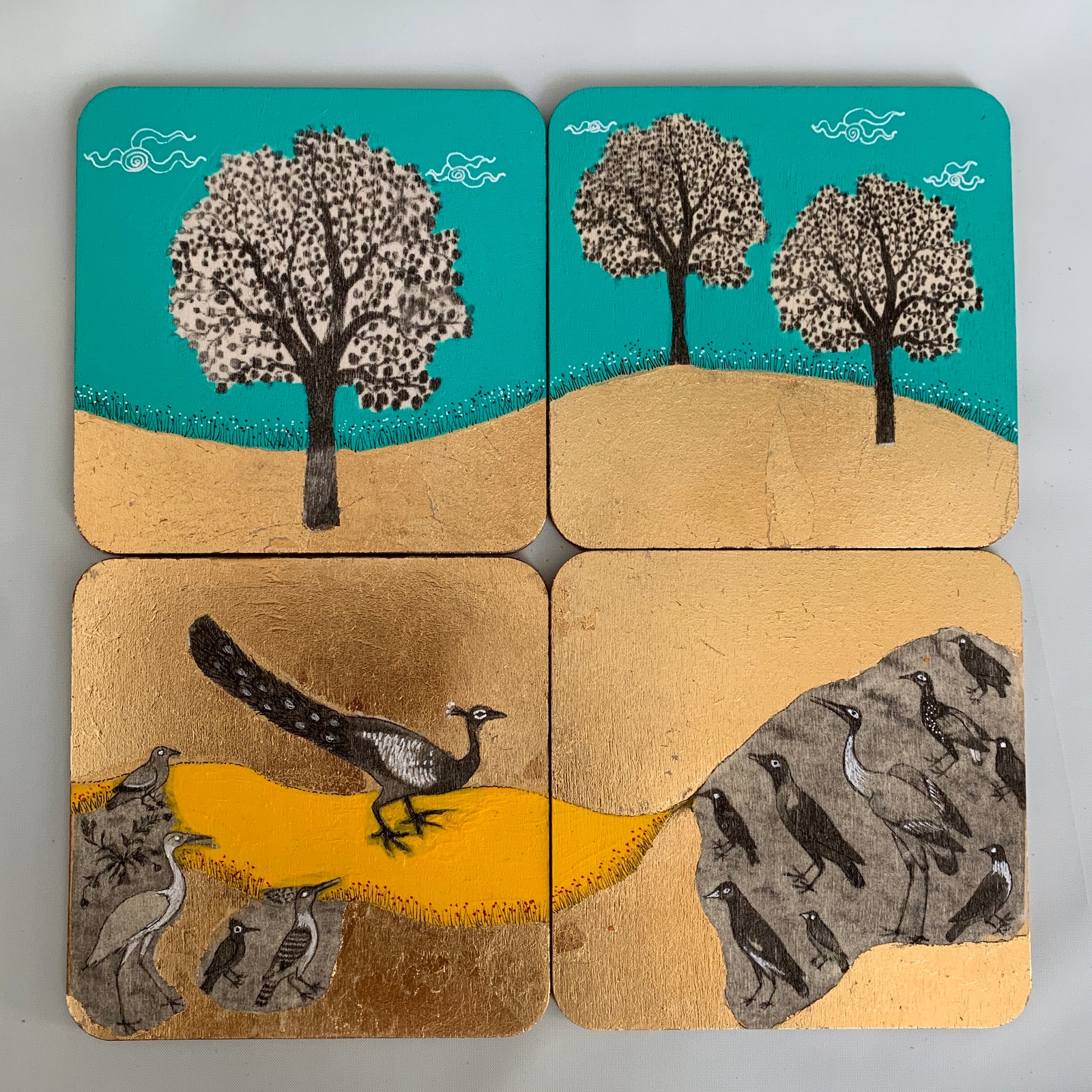 Coaster 31_ Dance of The Peacock II _Set of 4 Coasters